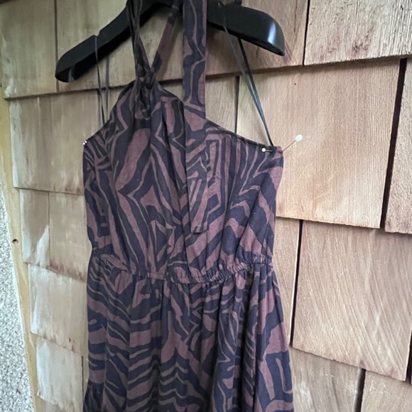 Animal Print Linen Halter Maxi Dress Black Brown - Picture 7 of 13